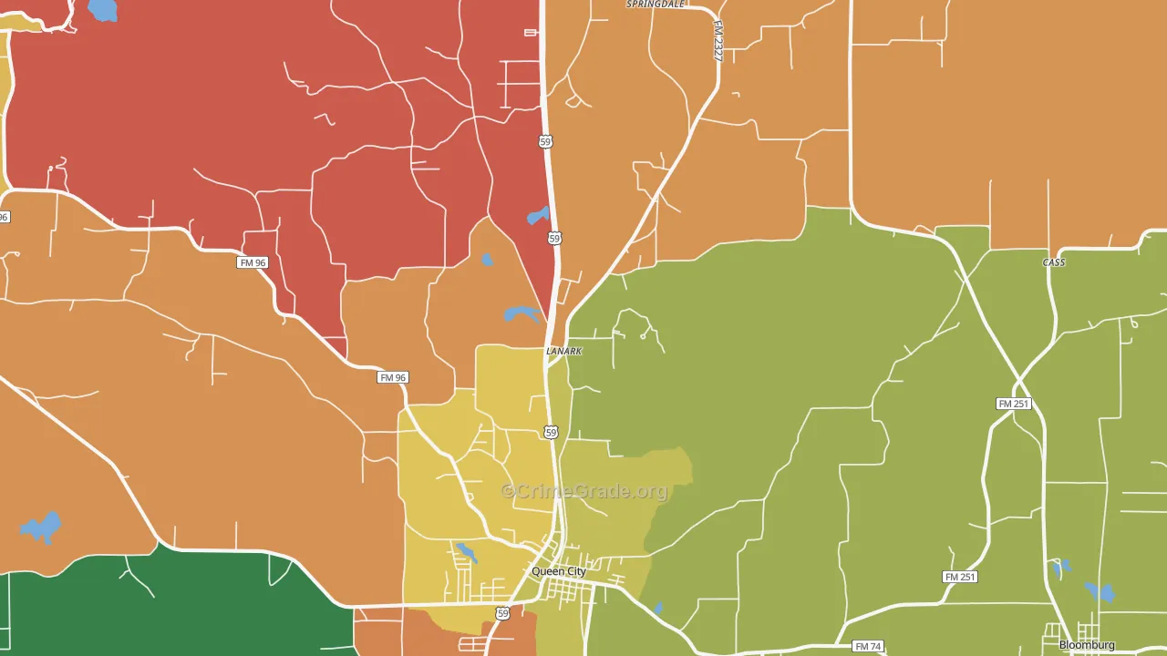 Queen City, TX Map of Assault Rates