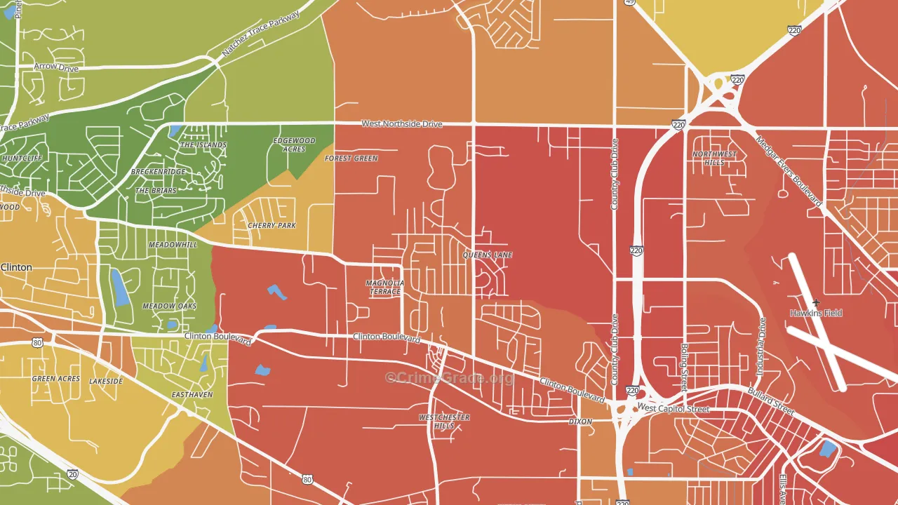 Queens-Magnolia Terrace, Jackson, MS Map of Assault Rates