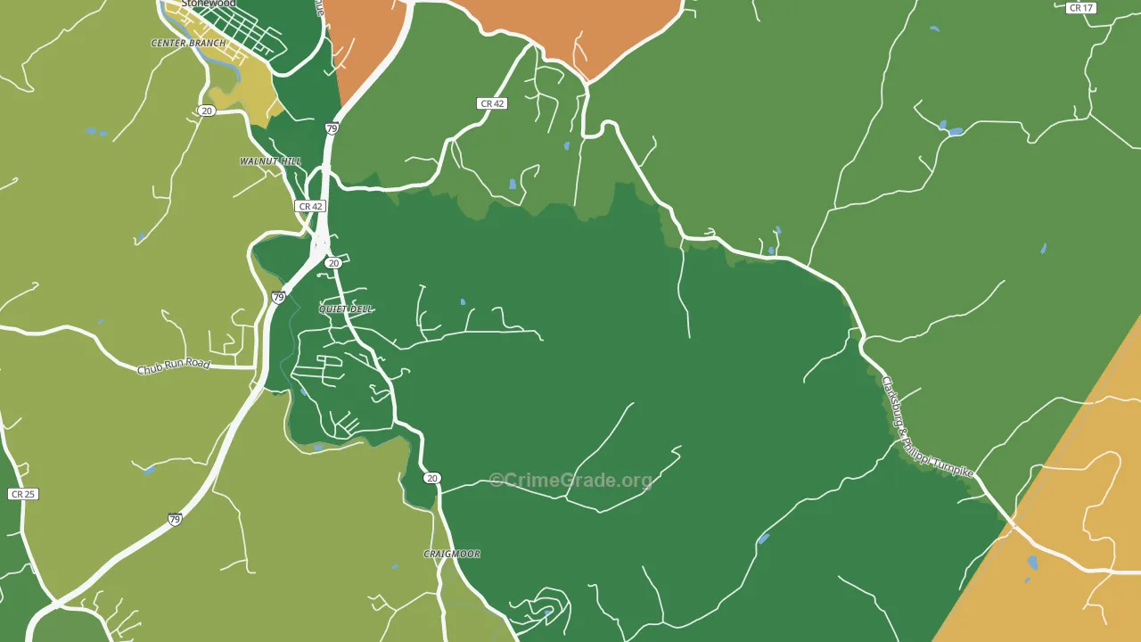 Quiet Dell, WV Map of Assault Rates