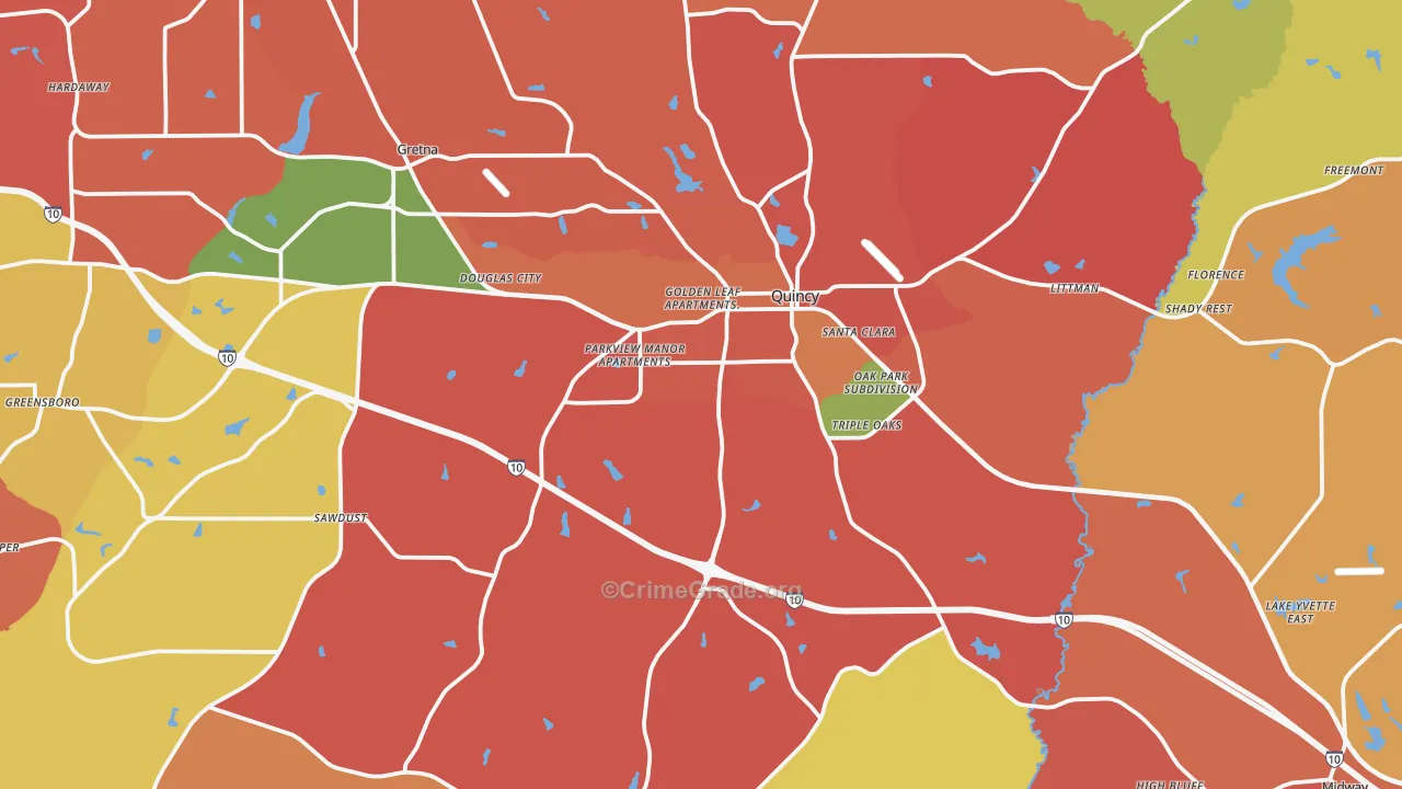 Quincy, FL Map of Assault Rates
