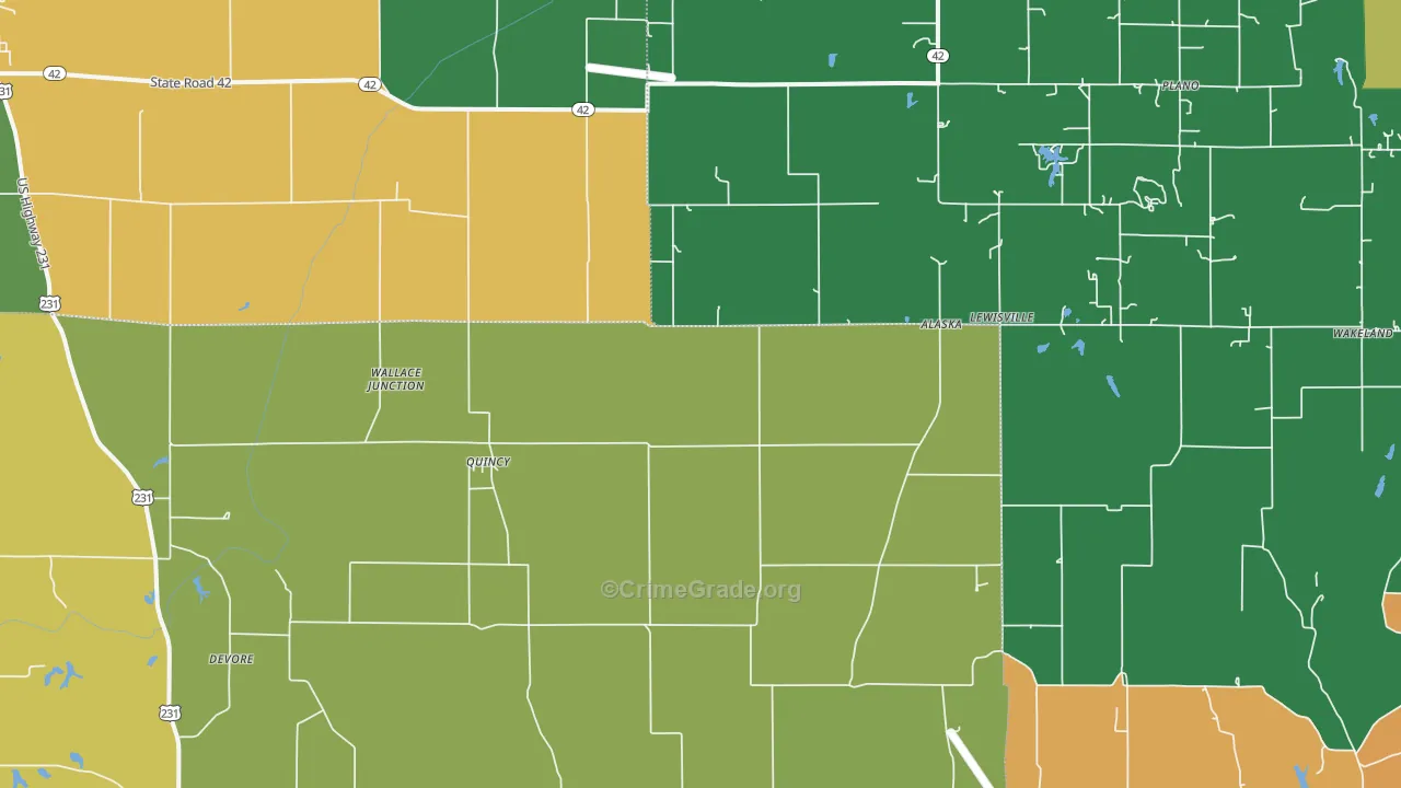 Quincy, IN Map of Assault Rates