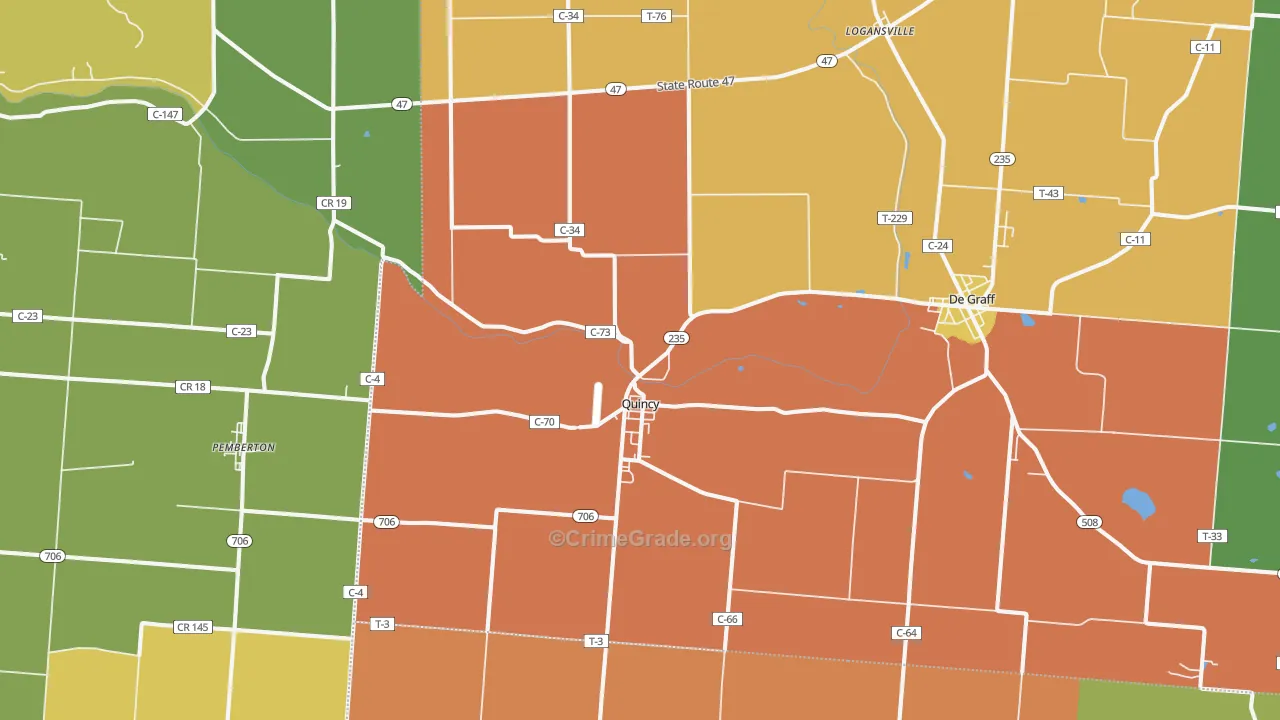 Quincy, OH Map of Assault Rates