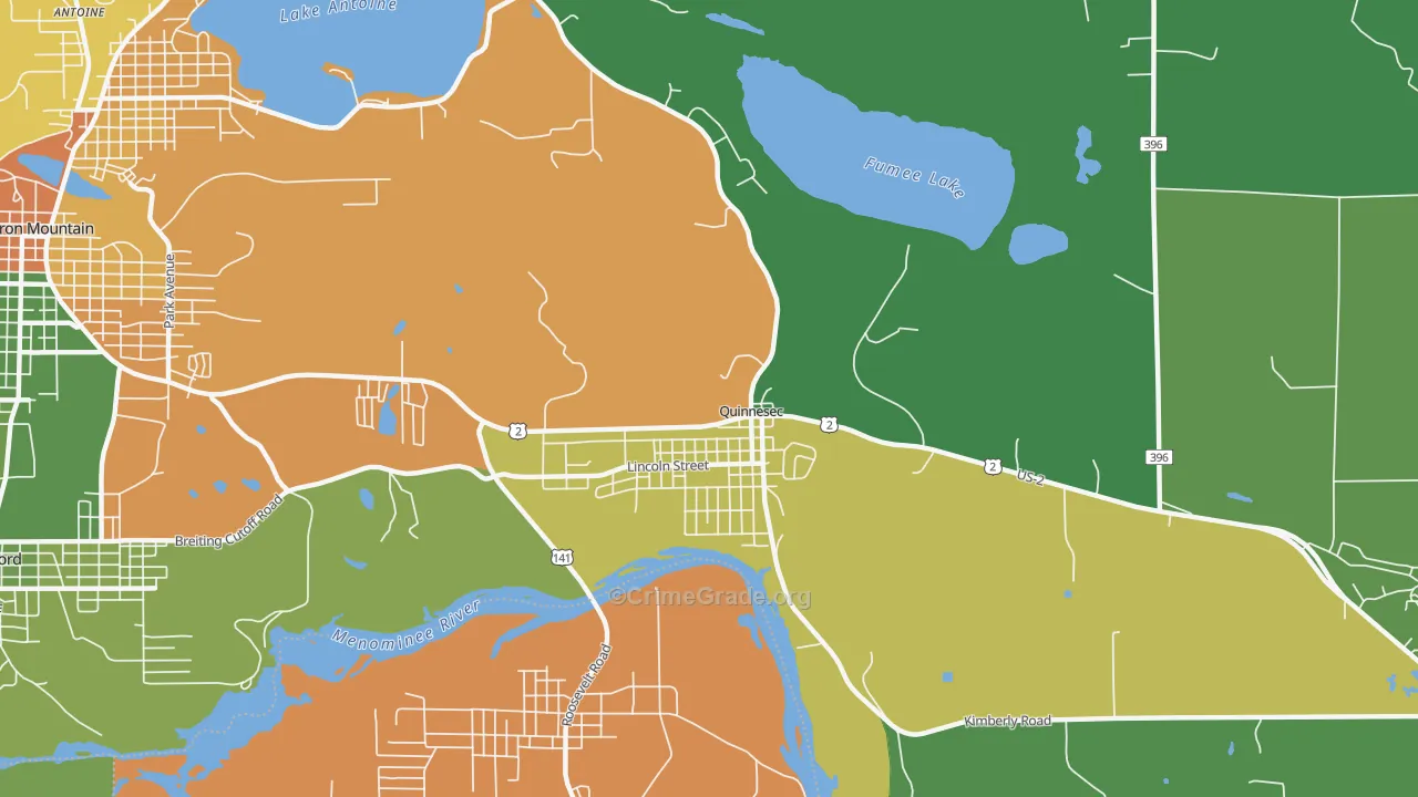 Quinnesec, MI Map of Assault Rates