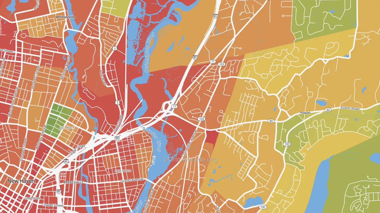 Quinnipiac Meadows, New Haven, CT Map of Assault Rates