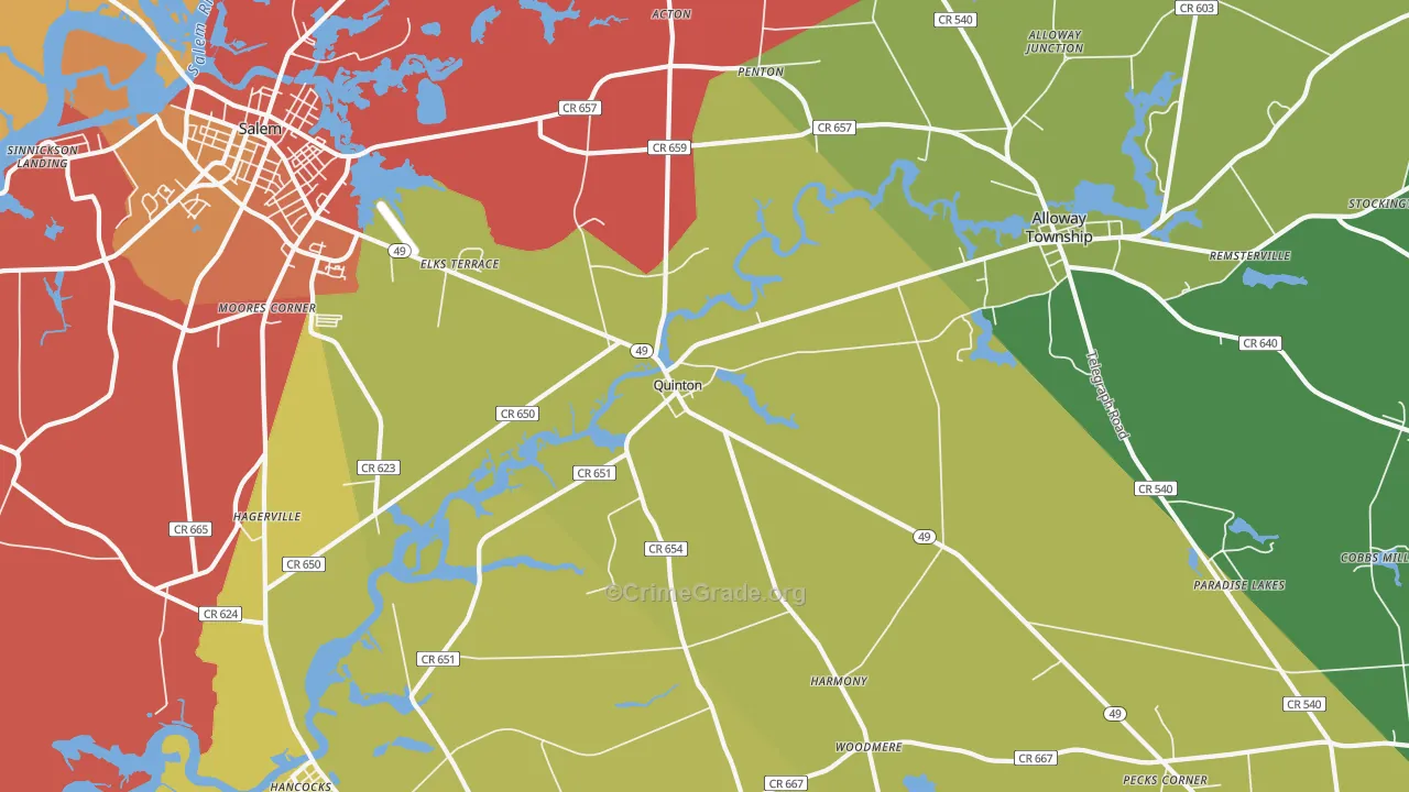 Quinton, NJ Map of Assault Rates