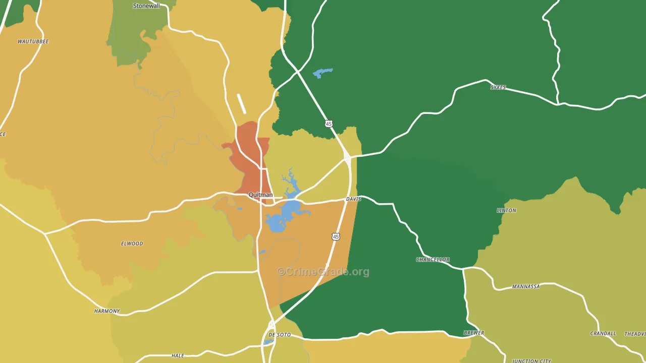 Quitman, MS Map of Assault Rates