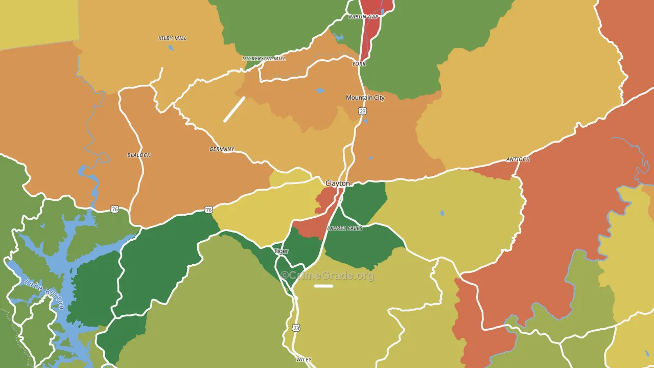 Rabun County, GA Map of Assault Rates