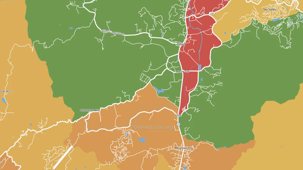 Rabun Gap, GA Map of Assault Rates