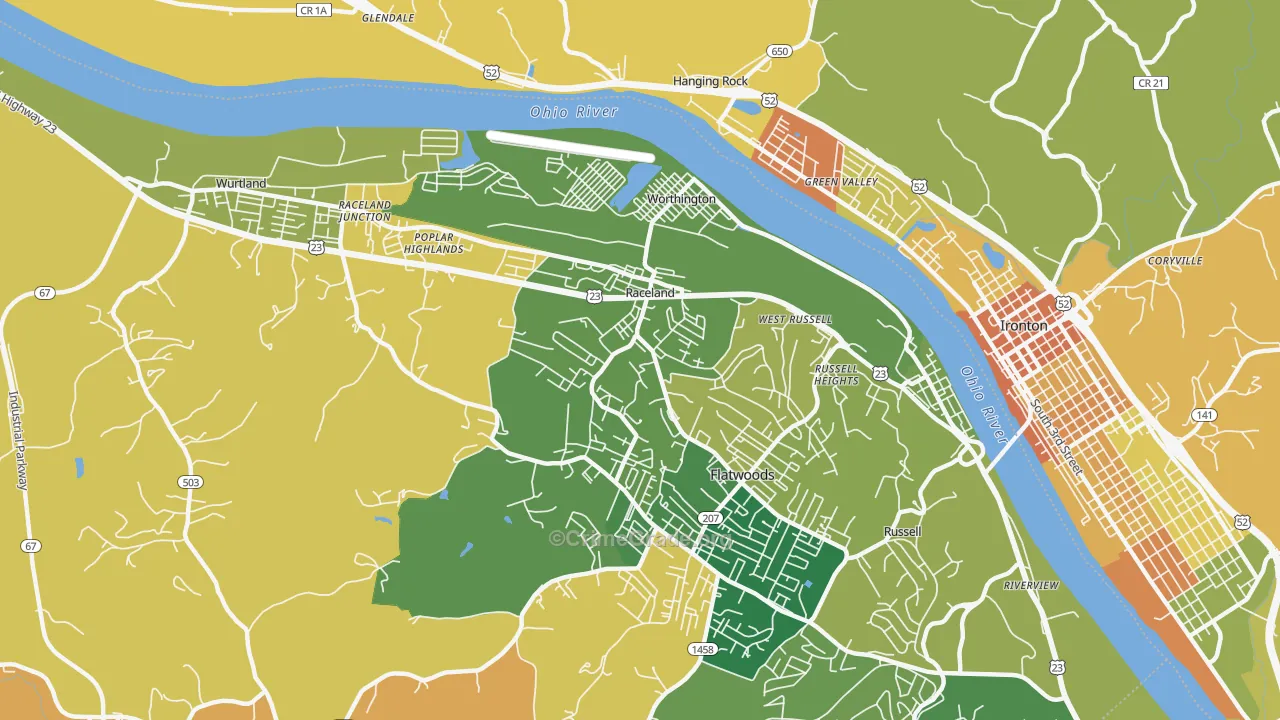 Raceland, KY Map of Assault Rates
