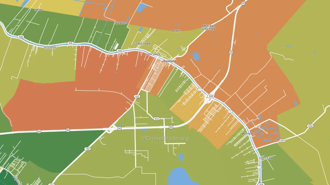 Raceland, LA Map of Assault Rates