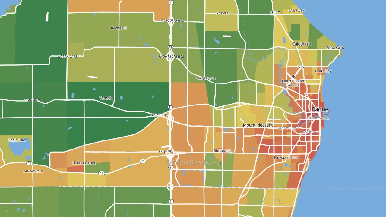 Racine County, WI Map of Assault Rates