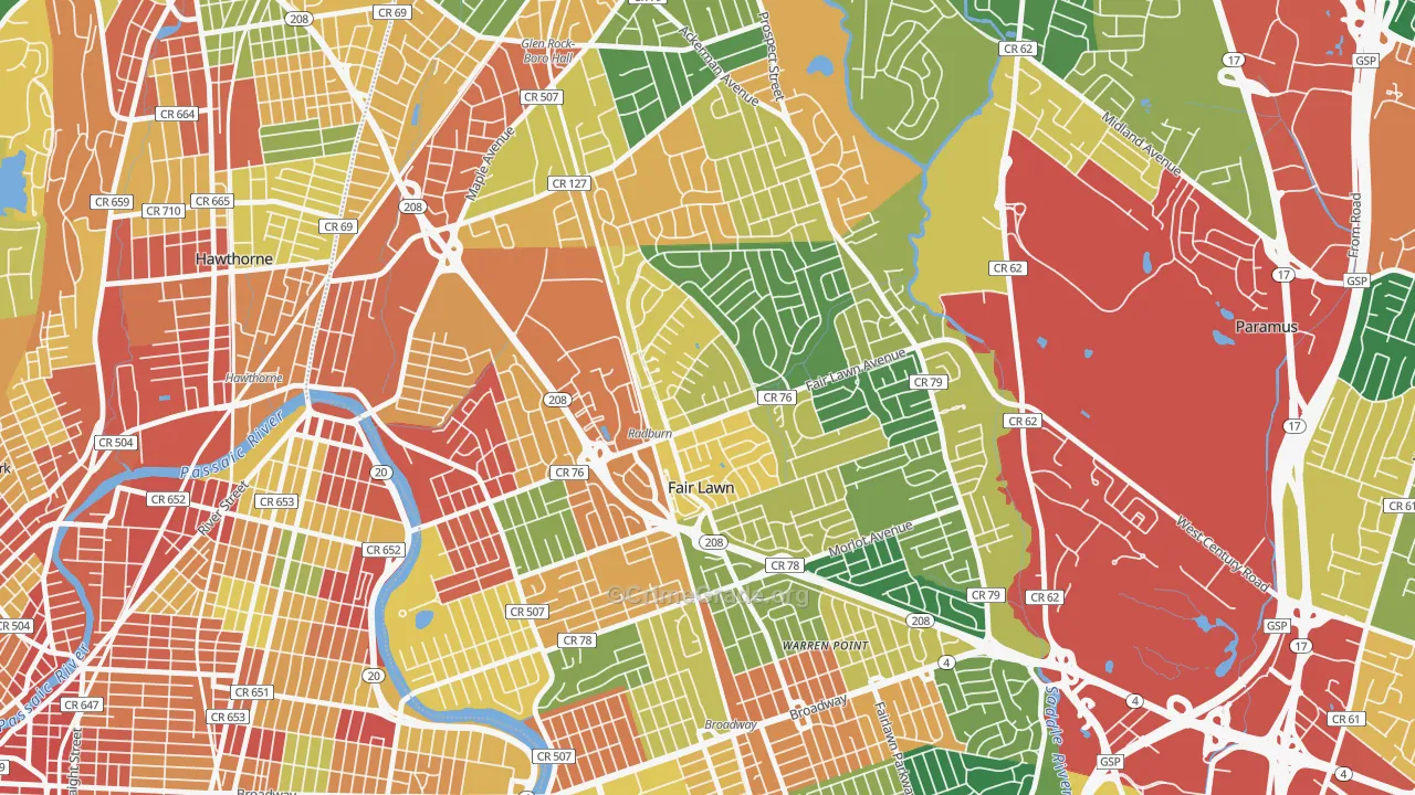 Radburn, Fair Lawn, NJ Map of Assault Rates