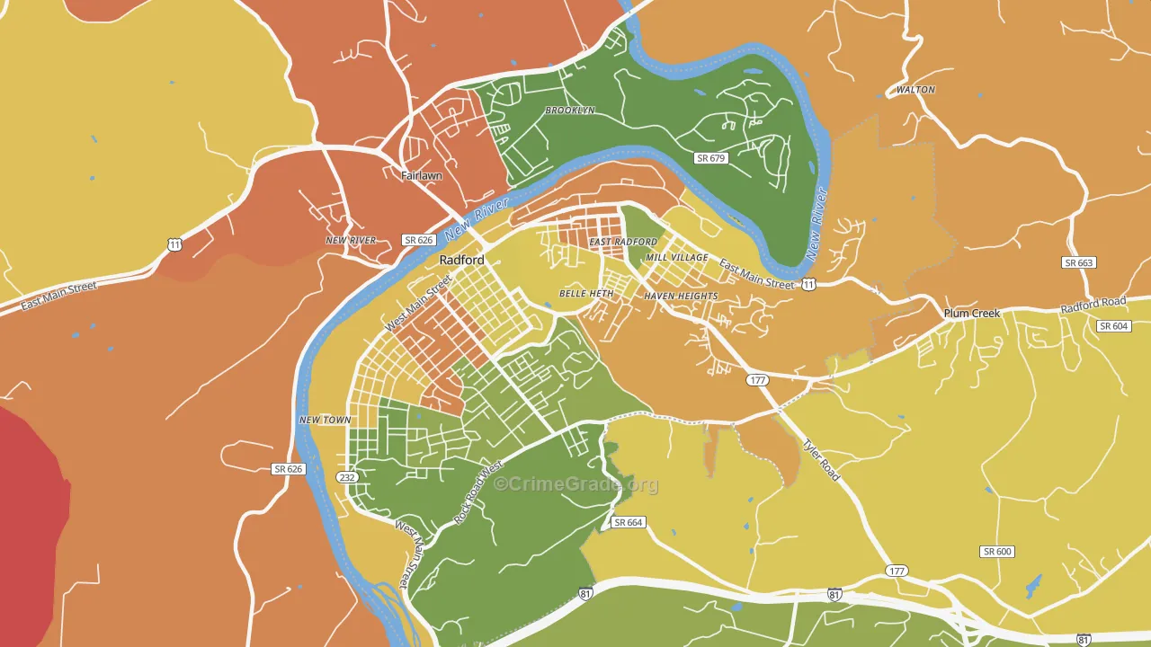 Radford City, VA Map of Assault Rates