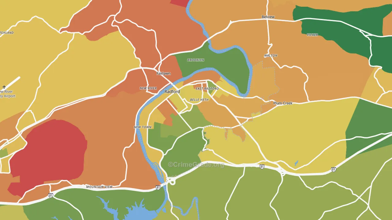 Radford, VA Map of Assault Rates
