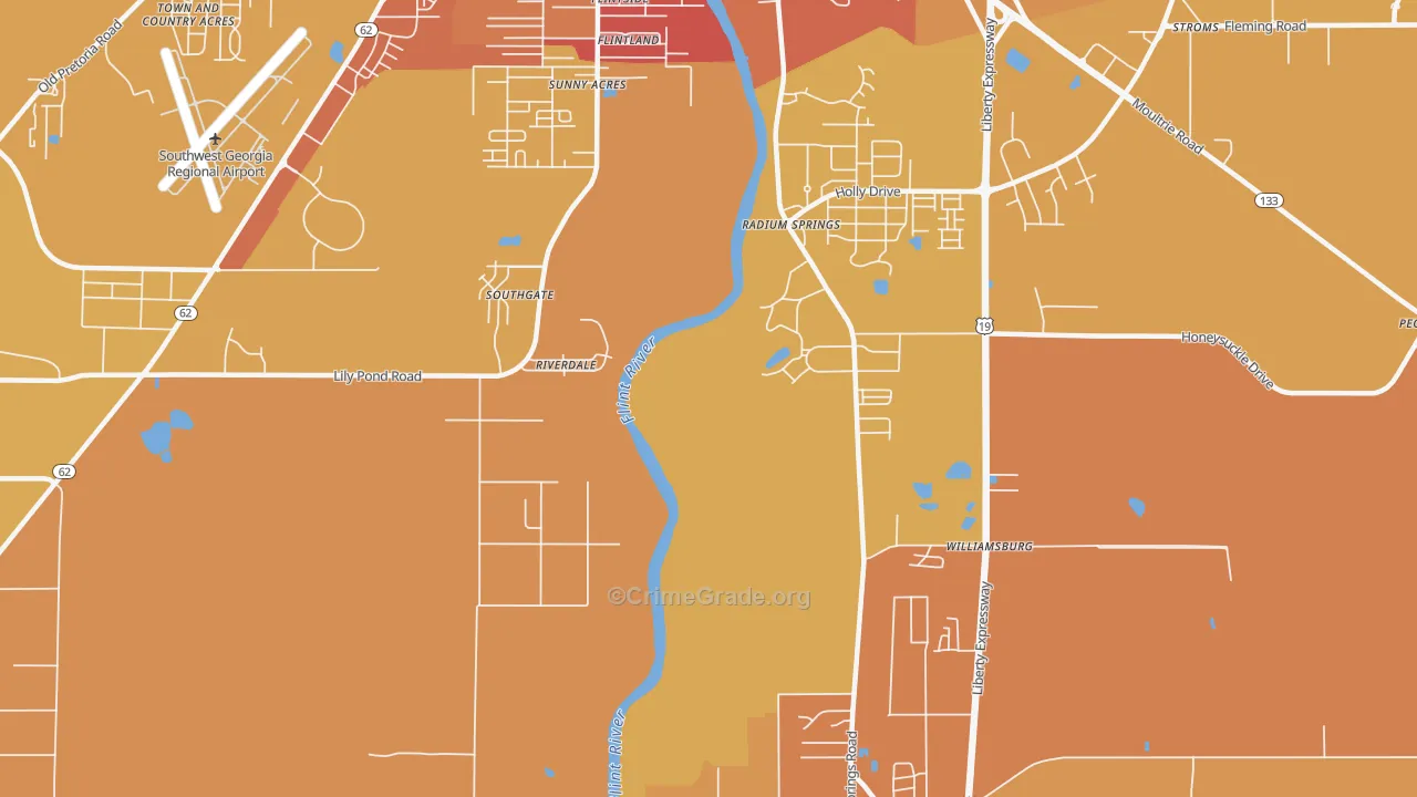 Radium Springs, GA Map of Assault Rates