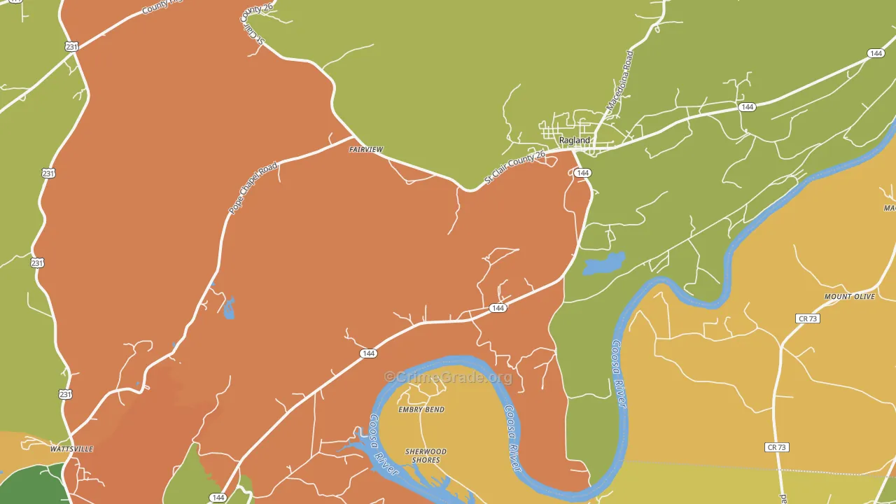 Ragland, AL Map of Assault Rates