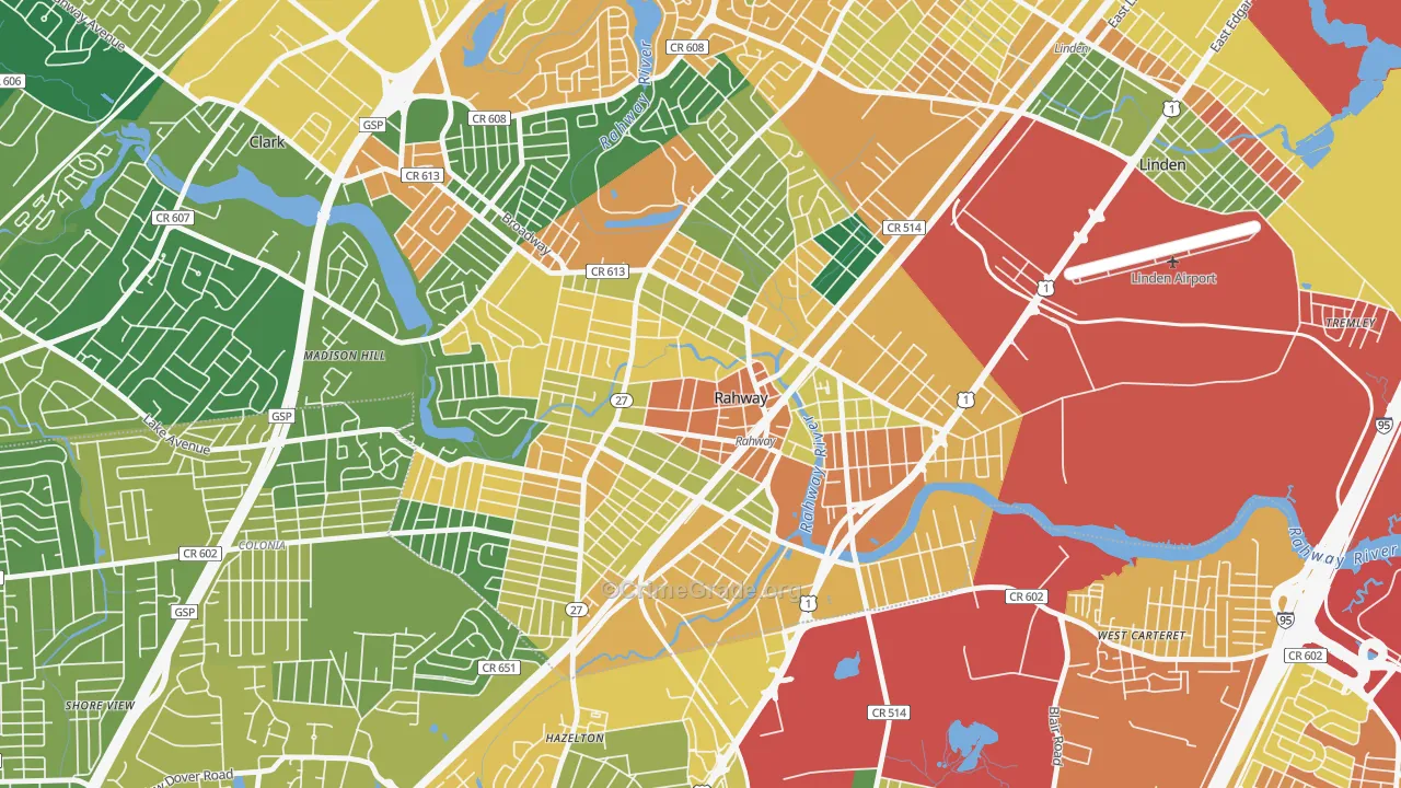 Rahway, NJ Map of Assault Rates