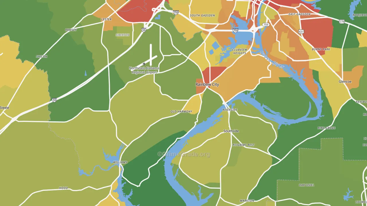 Rainbow City, AL Map of Assault Rates