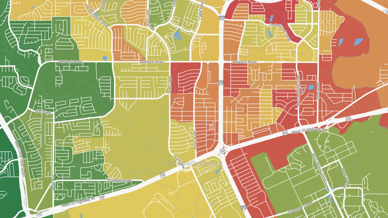 Rainbow Hills, San Antonio, TX Map of Assault Rates