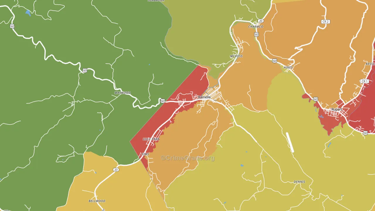 Rainelle, WV Map of Assault Rates