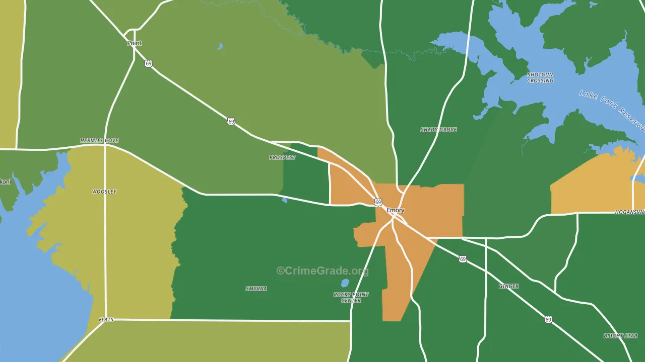 Rains County, TX Map of Assault Rates