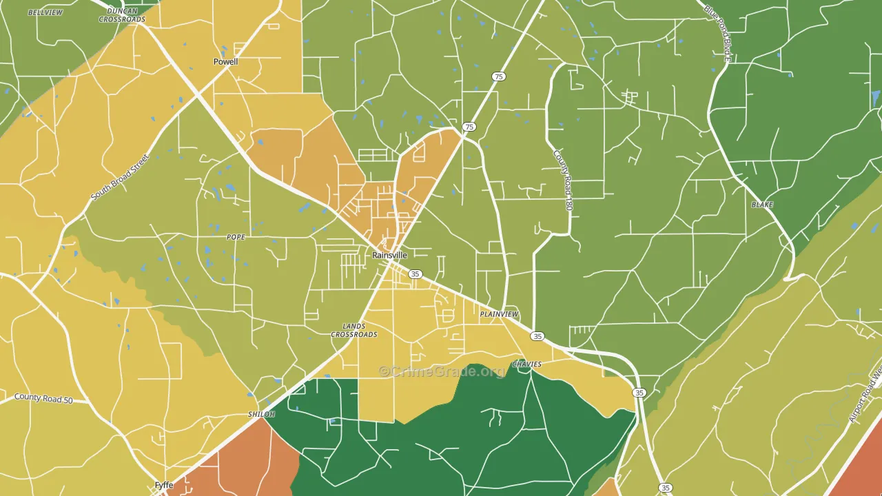 Rainsville, AL Map of Assault Rates