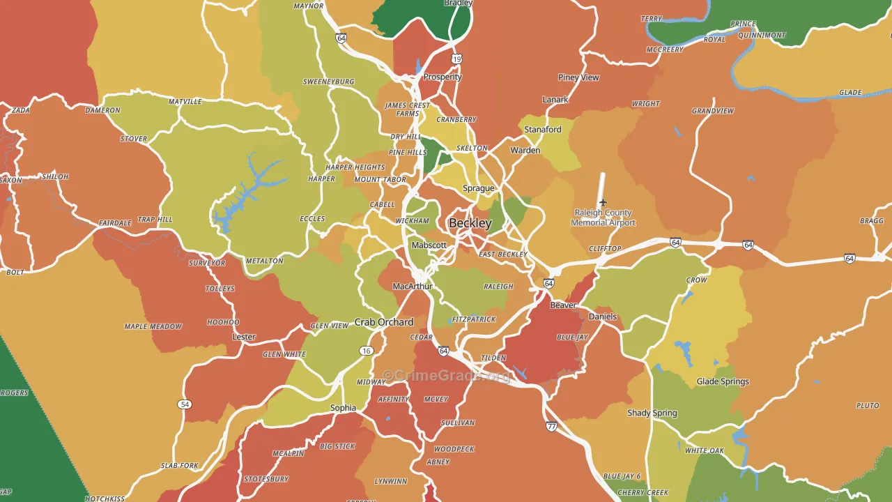 Raleigh County, WV Map of Assault Rates