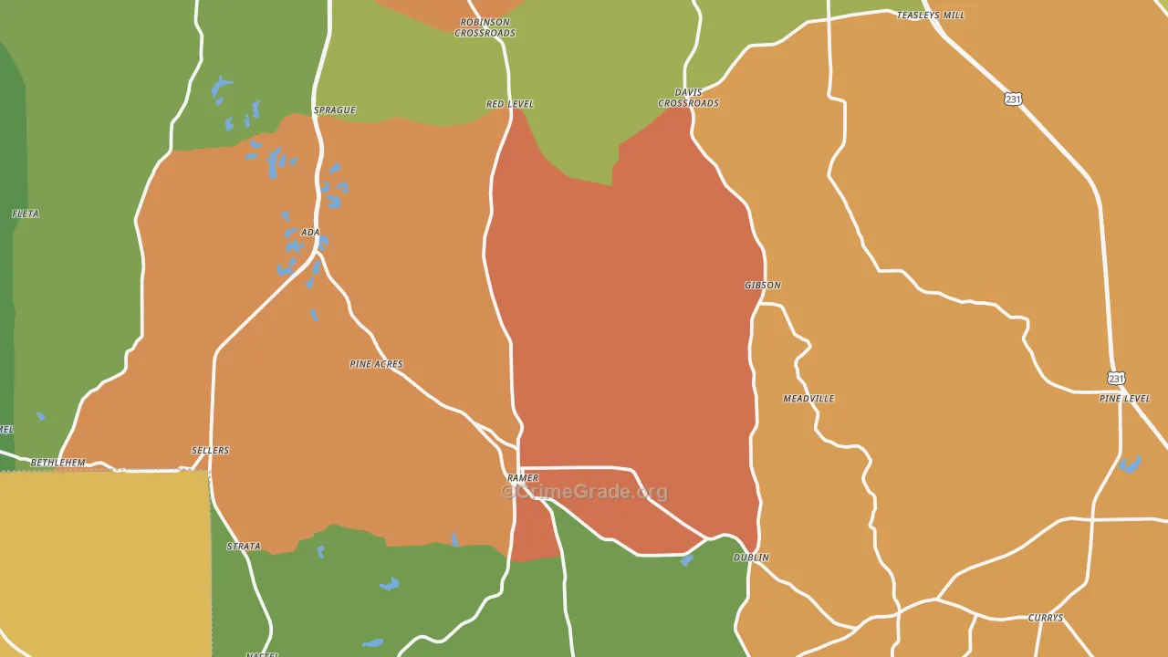Ramer, AL Map of Assault Rates