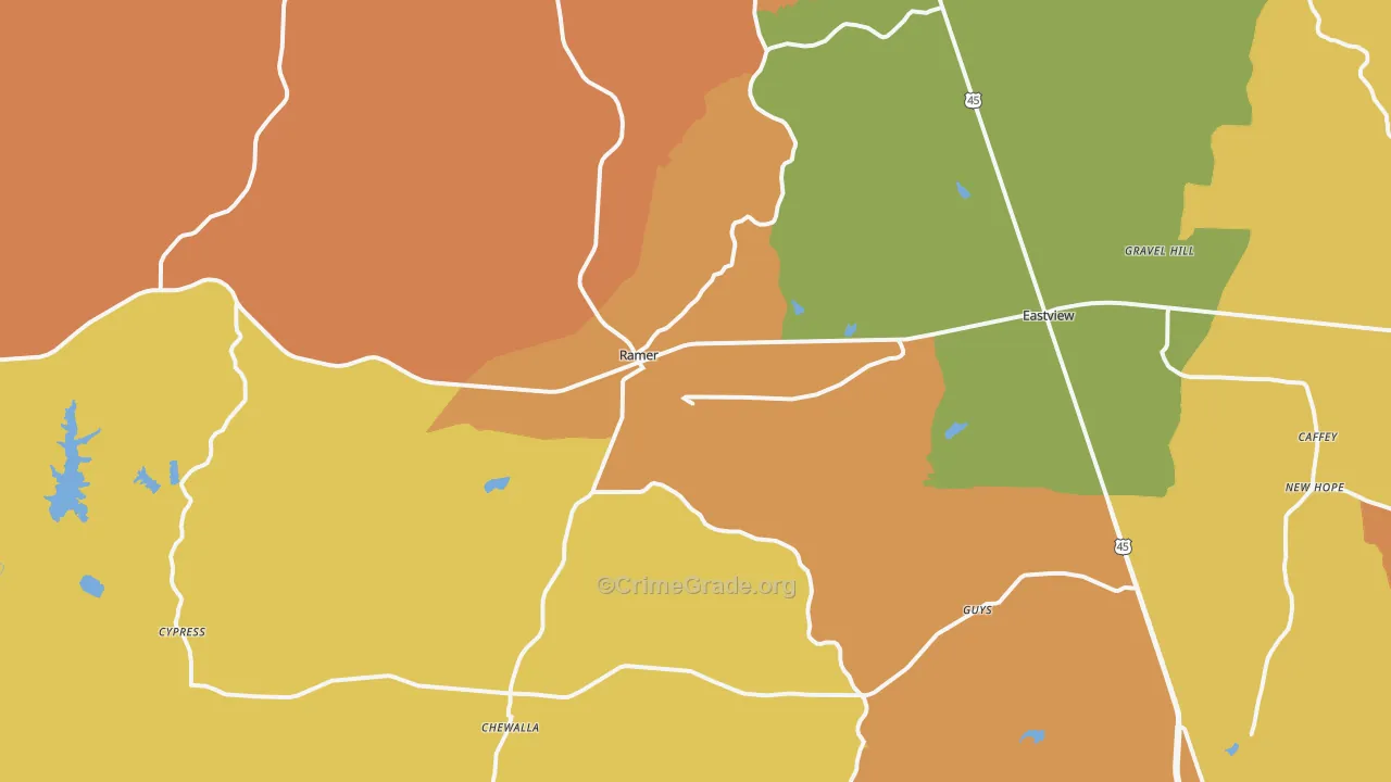 Ramer, TN Map of Assault Rates