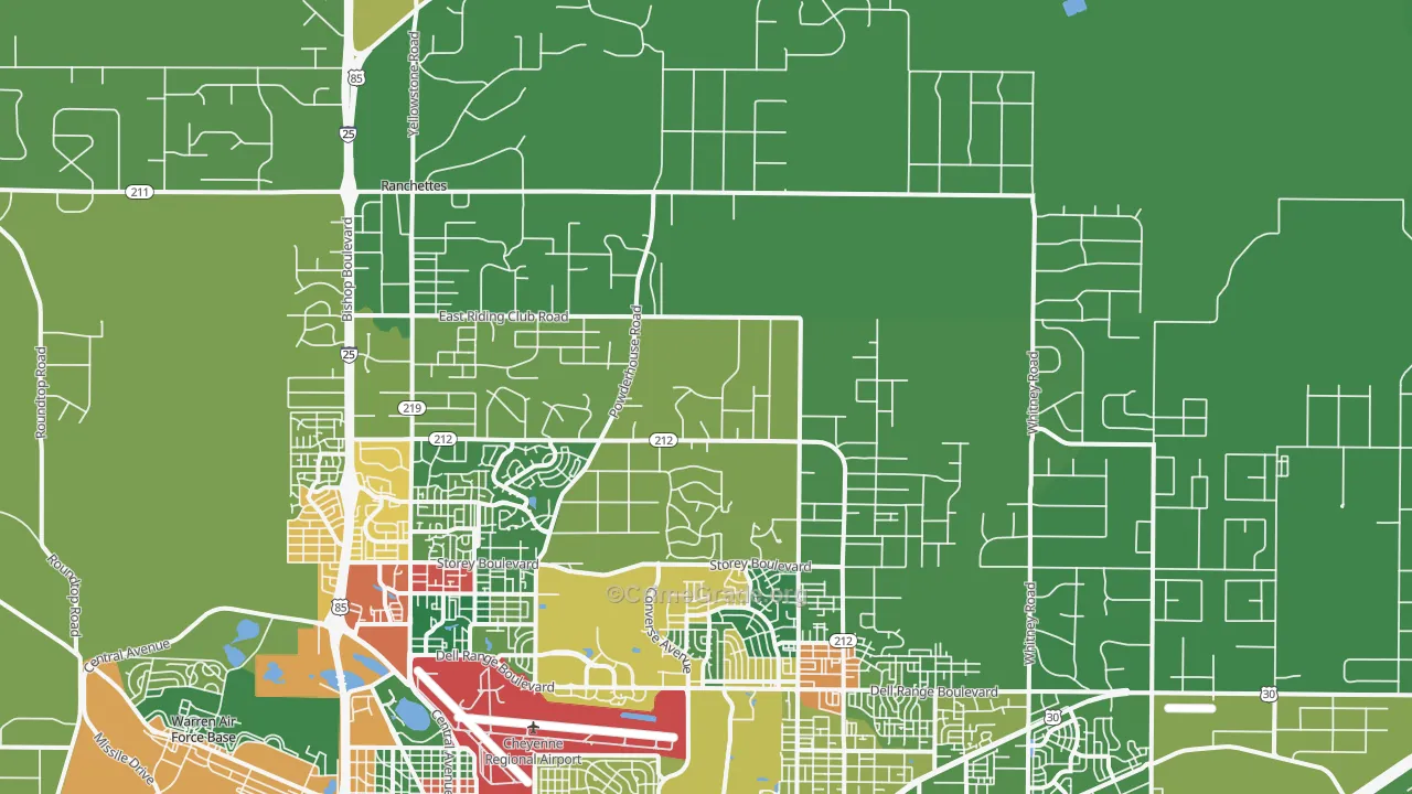 Ranchettes, WY Map of Assault Rates