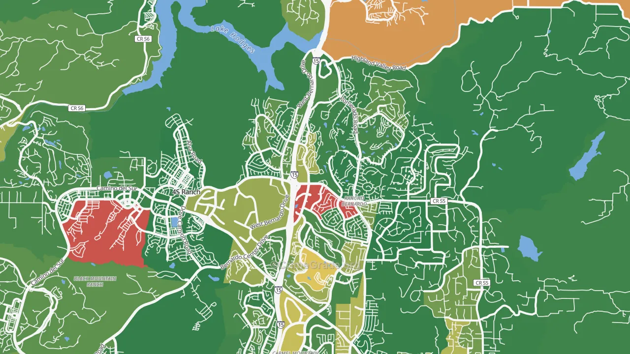 Rancho Bernadino, San Diego, CA Map of Assault Rates