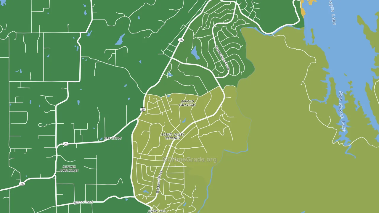 Rancho Calaveras, CA Map of Assault Rates