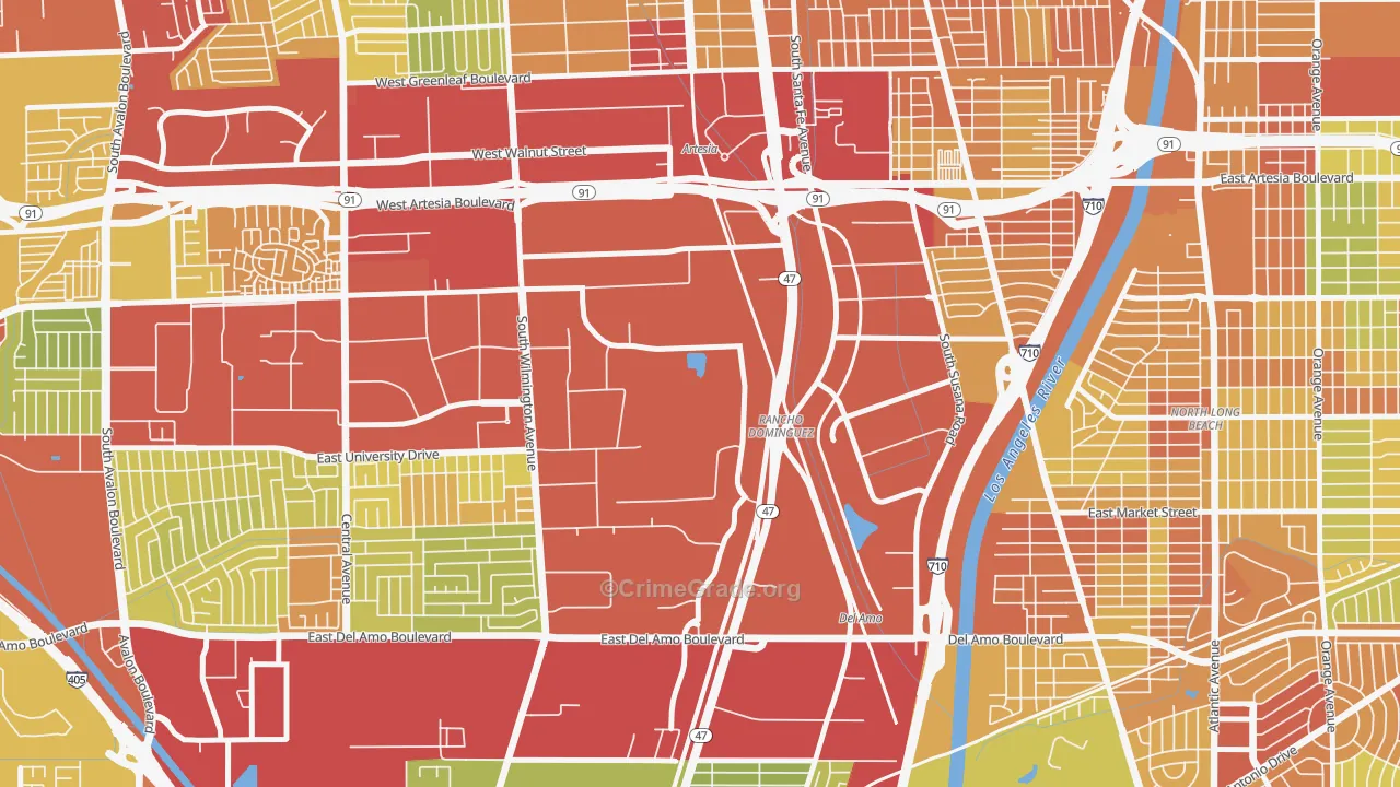 Rancho Dominguez, Compton, CA Map of Assault Rates