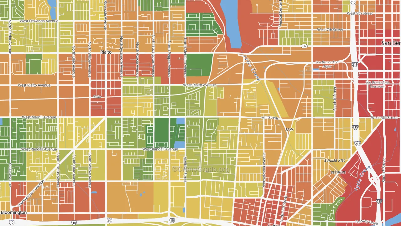 Rancho West, San Bernardino, CA Map of Assault Rates