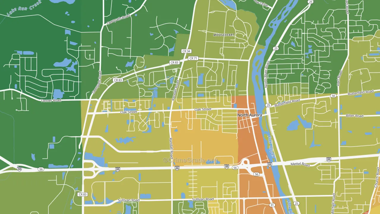 Randall Hills, North Aurora, IL Map of Assault Rates