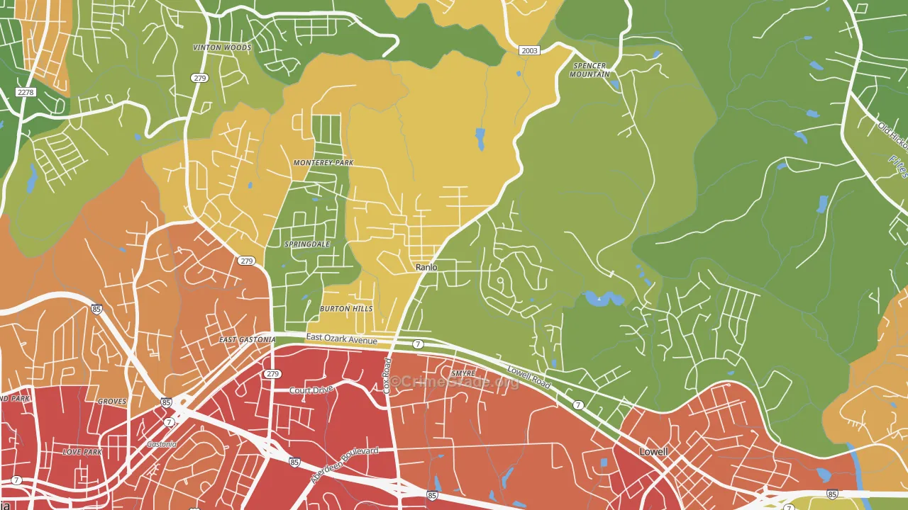 Ranlo, NC Map of Assault Rates
