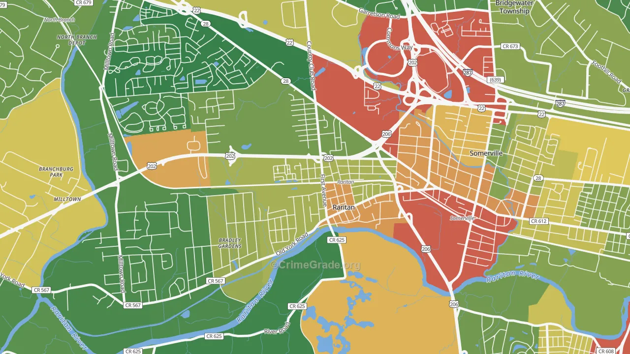 Raritan, NJ Map of Assault Rates