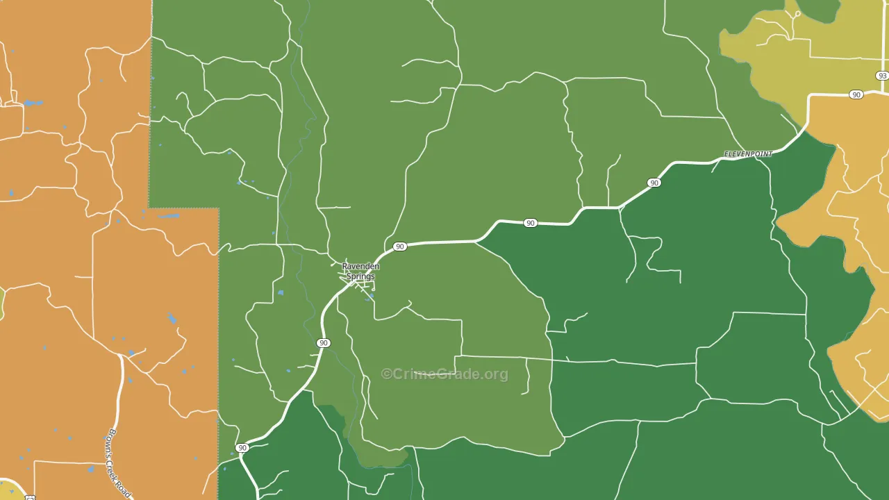 Ravenden Springs, AR Map of Assault Rates