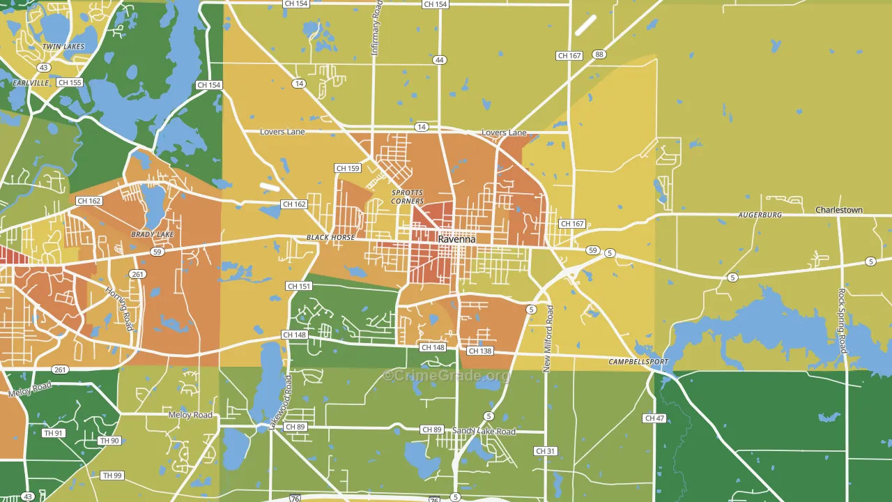 Ravenna, OH Map of Assault Rates