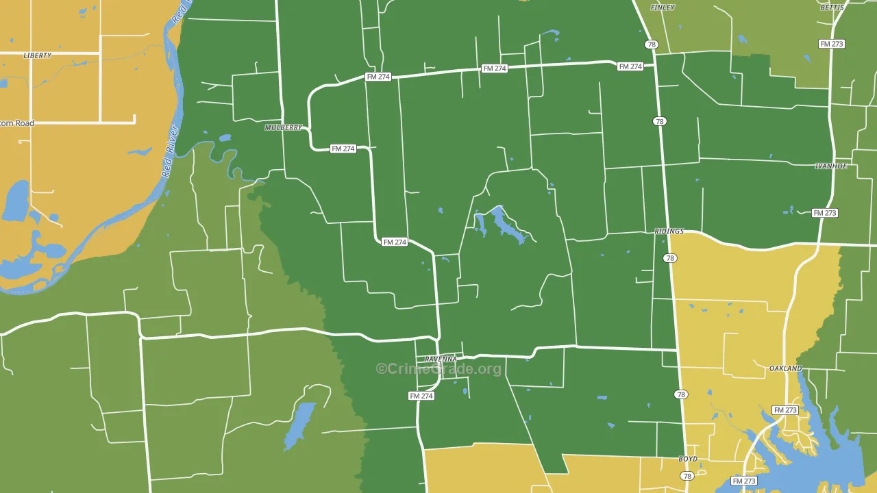 Ravenna, TX Map of Assault Rates