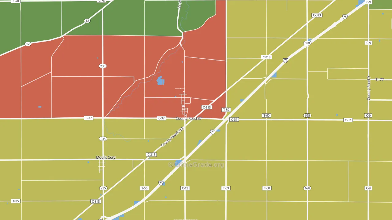Rawson, OH Map of Assault Rates