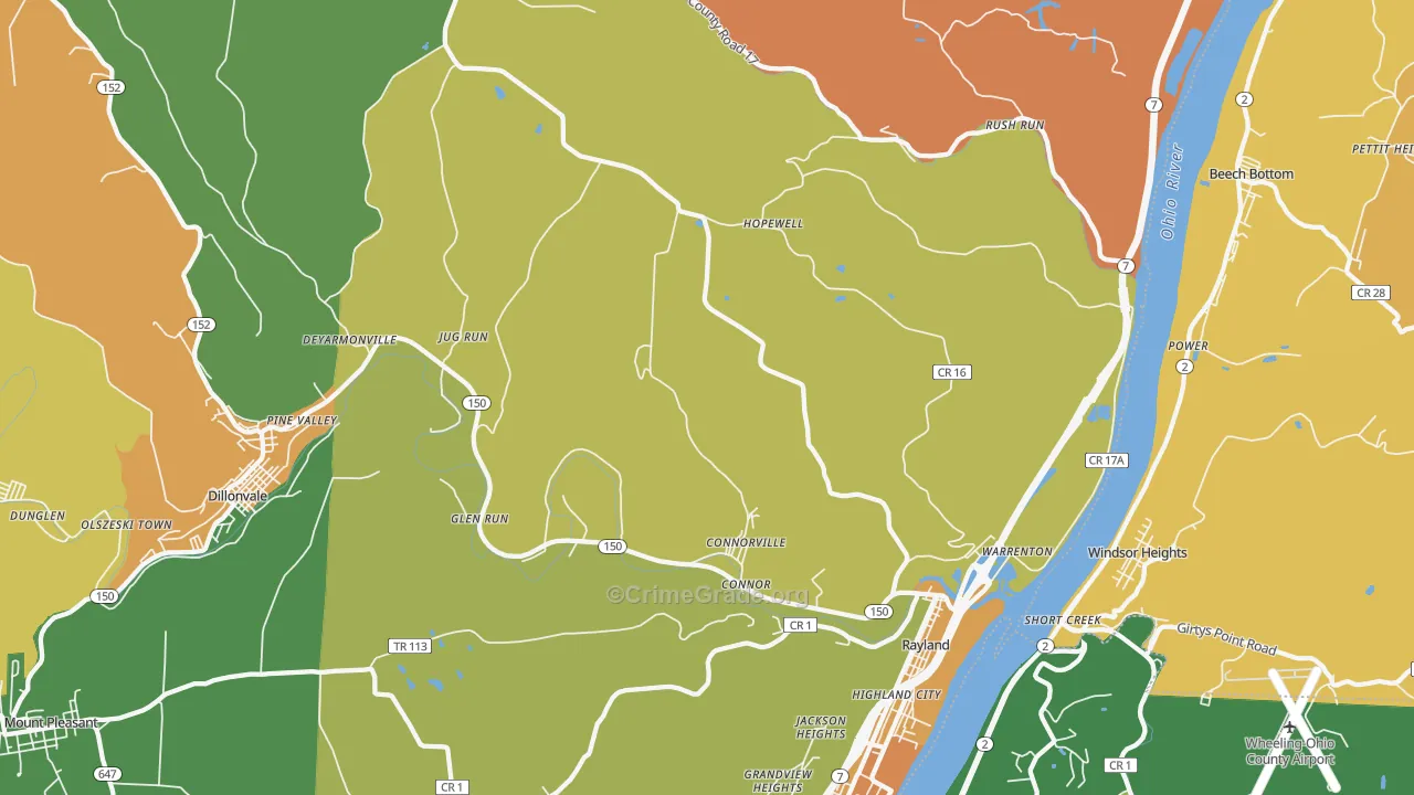 Rayland, OH Map of Assault Rates