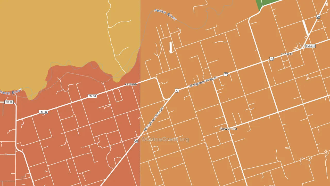Rayland, TX Map of Assault Rates