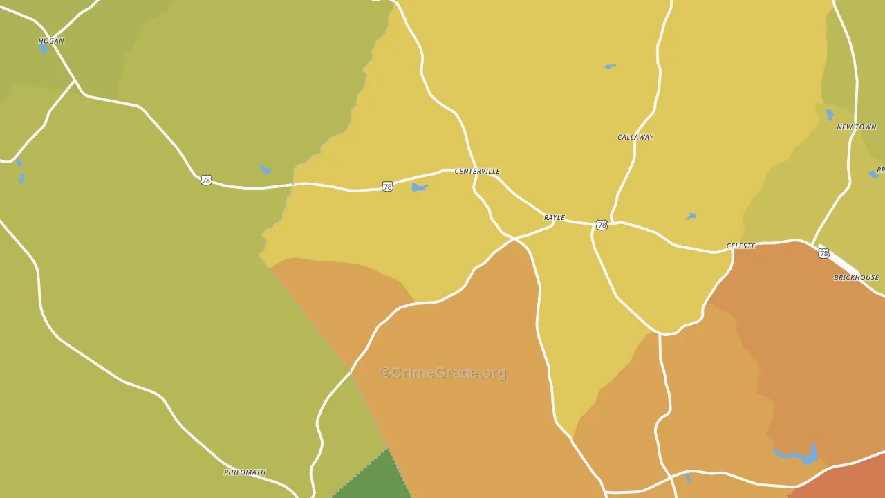 Rayle, GA Map of Assault Rates