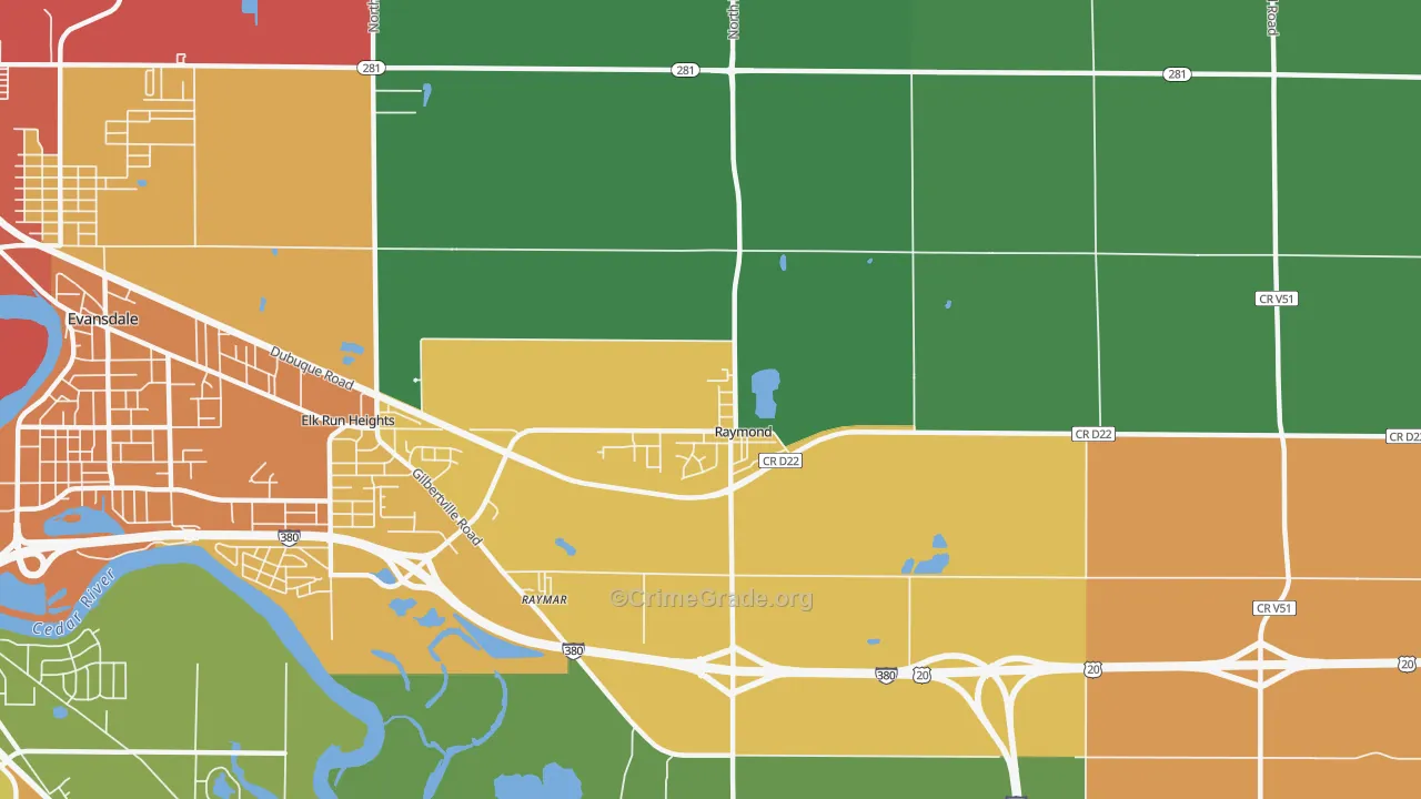 Raymond, IA Map of Assault Rates