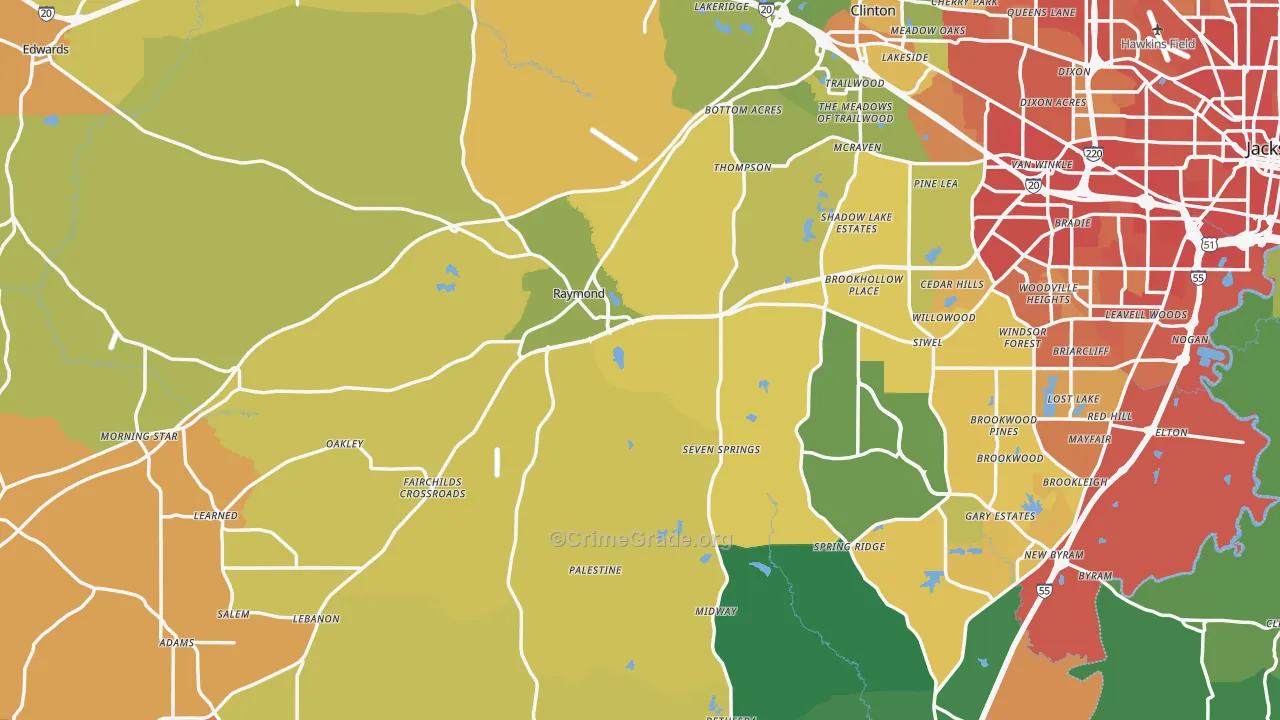 Raymond, MS Map of Assault Rates