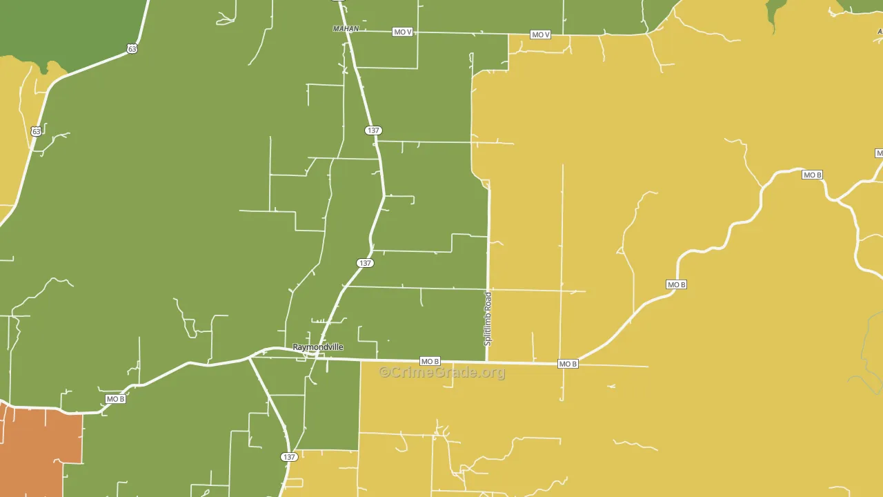 Raymondville, MO Map of Assault Rates