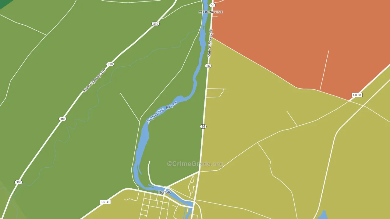 Raymondville, NY Map of Assault Rates