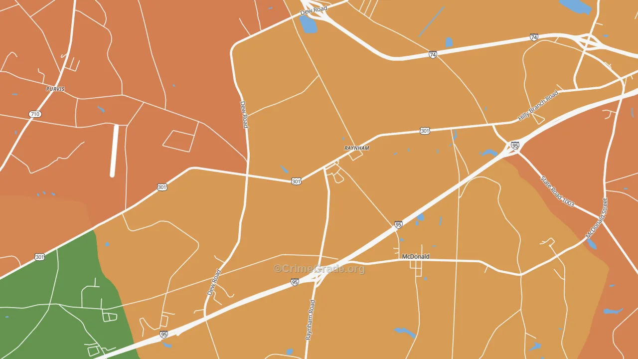 Raynham, NC Map of Assault Rates
