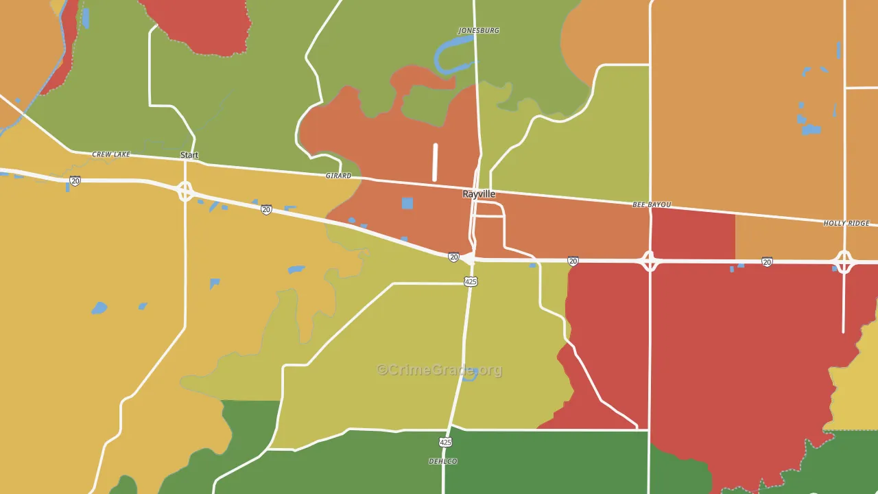 Rayville, LA Map of Assault Rates